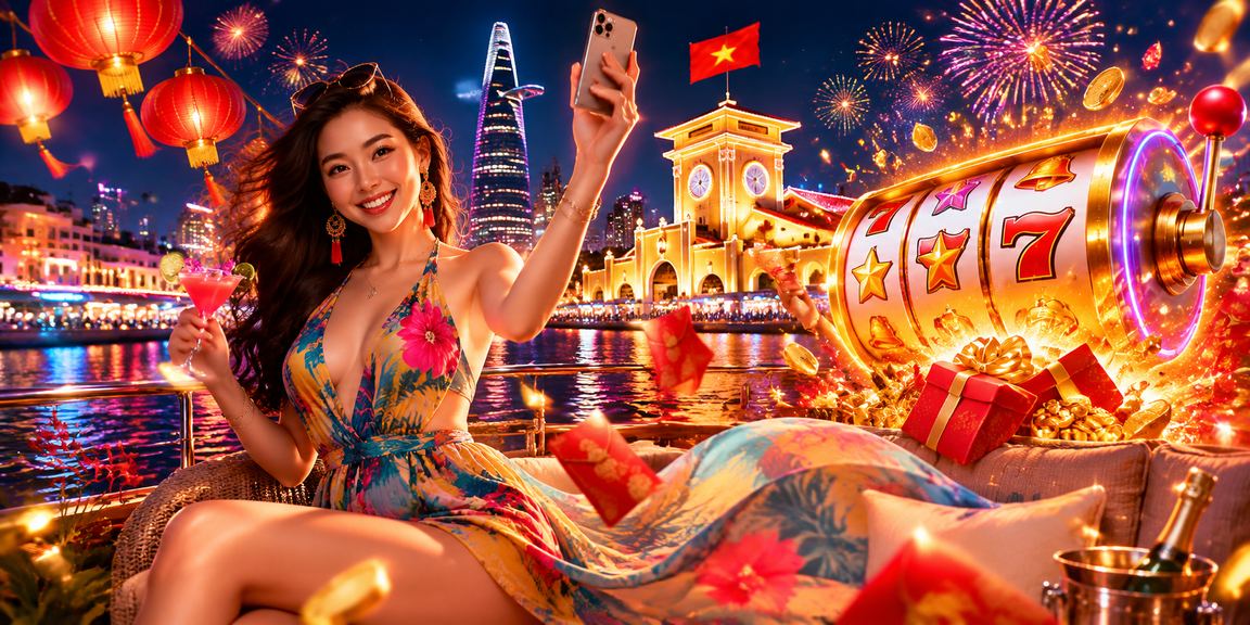 Người dùng tại Hồ Chí Minh chơi slot game trên điện thoại trong không khí lễ hội đèn lồng