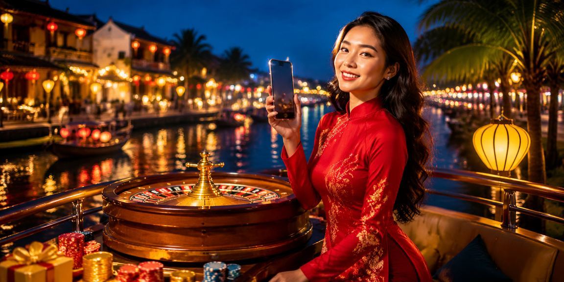 Người mặc áo dài tại Hội An tham gia roulette trực tuyến trong không gian văn hóa truyền thống Việt Nam
